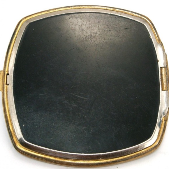 Vintage La Mode Black & Floral Guilloche Compact Mirror - Circa 1930s-40s - Picture 3 of 16